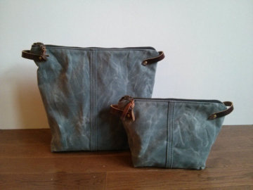 custom high quality set of two waxed canvas zipper pouches