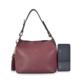 Borsa slouchy ricamata hobo grande in pelle neutra