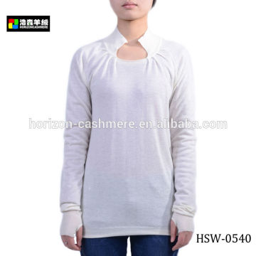 White plain Pullover Sweater, Women Special Collar Pullover