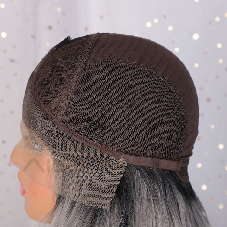 Aisi Hair Cosplay Synthetic Ombre Gray Dark Root Wig Long Wavy Swiss Lace Wig Body Wave Lace Frontal Hair Wigs For Black Women