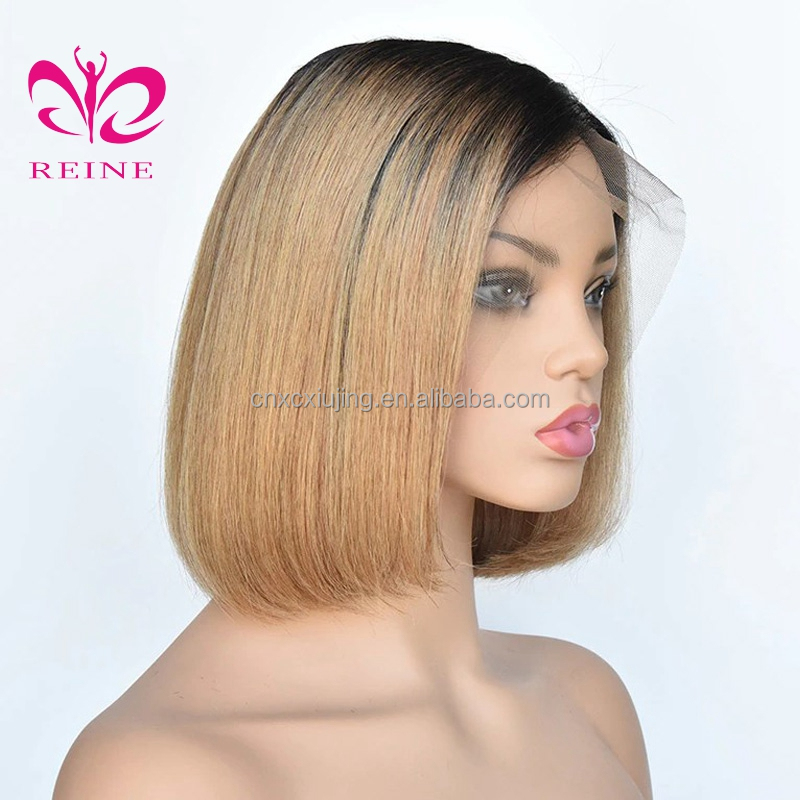 REINE Factory 150% Thick Density Bob Pre-Plucked Hairline Ombre Human Hair Wigs Deep Part 13*4 Lace Frontal Bob  Wigs