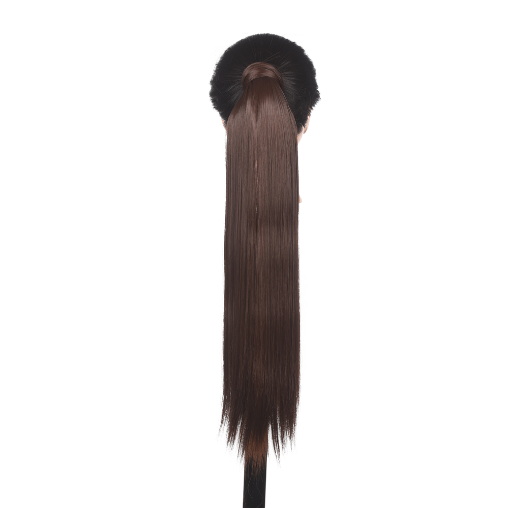 Factory wholesale synthetic 26" 66cm wrap around ponytail pony tails straight instant wrap extensions yaki ponytail hair