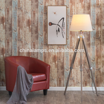 China home furniture sculpture floor lamp natural wood tripod floor lamp with fabric lampshade for villa furniture CE