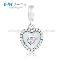 925 Silver Dangle Nature Zircon Heart Dangle Shell Charm