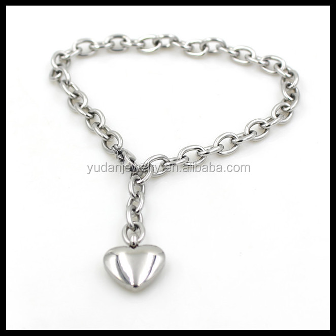 Yudan Jewelry Manufacturer Custom Stainless steel heart charm bracelet for women