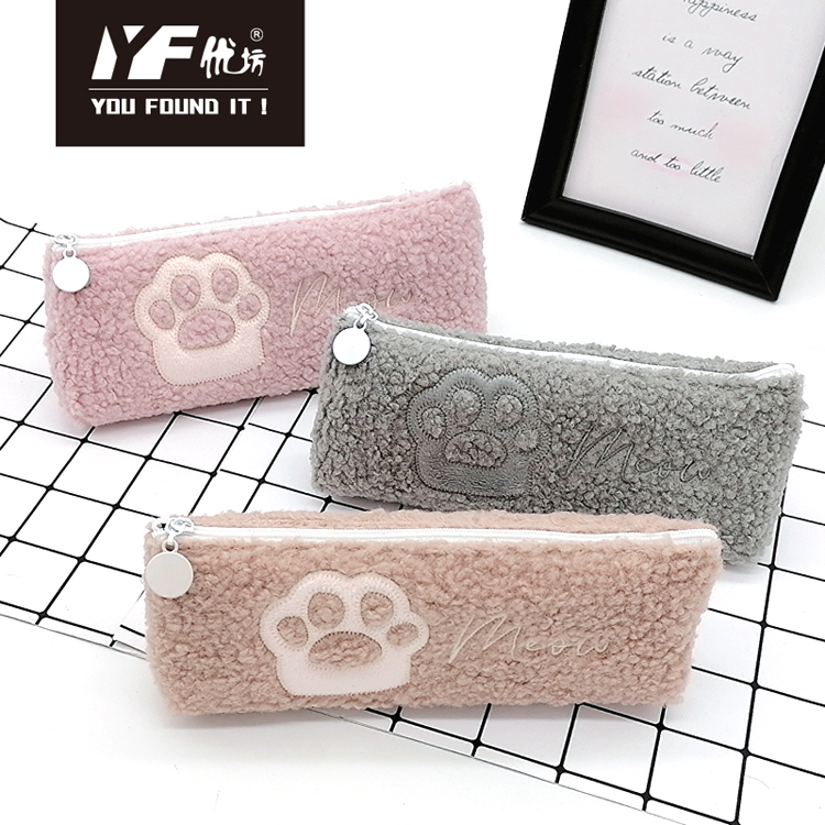 Hot sale custom cat's paw plush pencil case