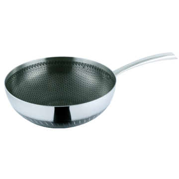 Stainelss Steel Honeycomb Wok Pan with Handle