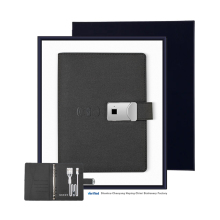 Customized Leather Wireless Fingerprint Lock Notebook with Power Bank