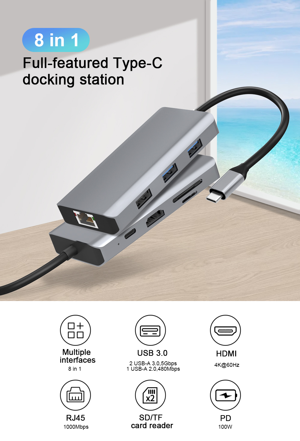 USB C Docking Station 8in1 Type C Adapter