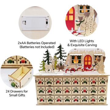 Wooden Advent Calendar With 24 Drawers Wooden Laser Cut Christmas Scene And Light Up For Christmas Gift