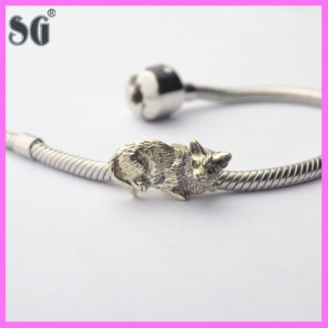 Animal Pet Cat World 925 Silver Charm With Green AAA Grade Cubic Zirconia Fits For European Charm Bracelet_Necklace_Pendant