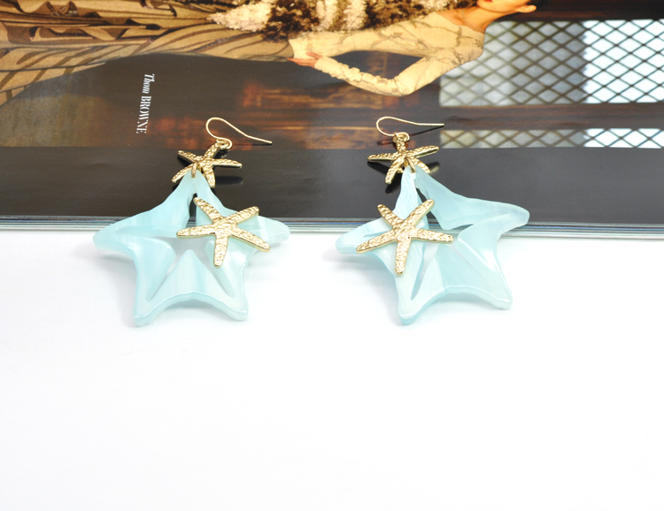 Ocean series hanging acrylic sea star ear jewelry for girl party stainless steel starfish earrings