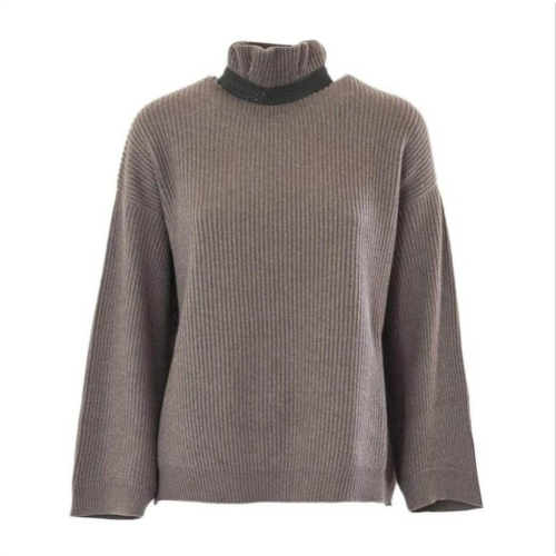 Ladies Brown Turtleneck Knitted Sweater