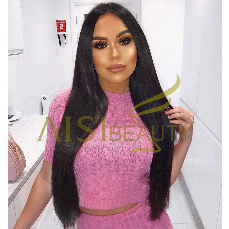 Aisi Beauty Wholesale Vendor Cheap Long Silky Straight Black Wig Swiss Lace Synthetic Hair For Black Women Lace Front Wig