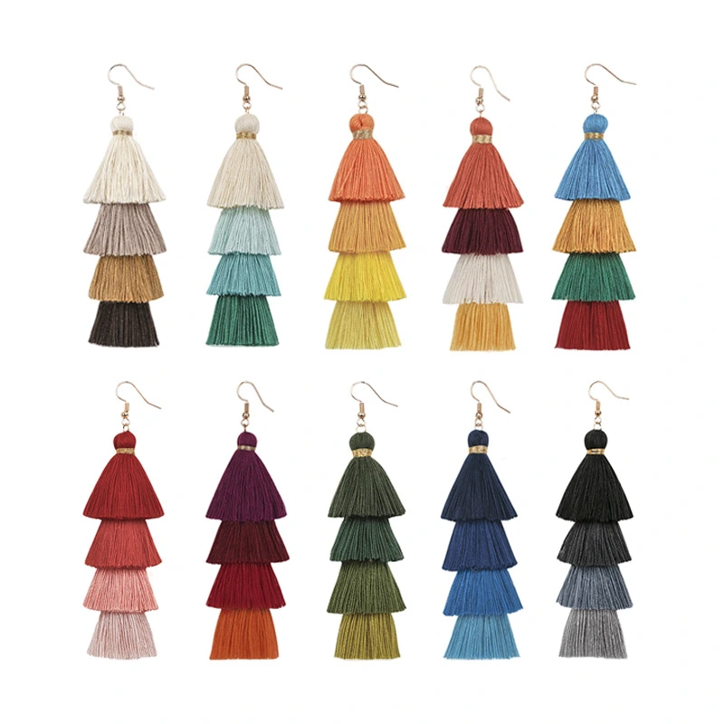 Wholesale Women Fashion Promotion Gift Pendant Earrings Jewelry Tassel Drop Charm Gold Copper Peal Alloy Cotton Thread Earring