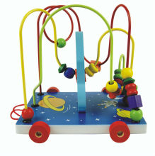 Space rocket wood stringing beads pull toy car ,High quality wooden beads for kids,Best sale wooden stringing beads toy for kids