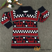 3-color Jacquard Shawl Collar Sweater for Girls