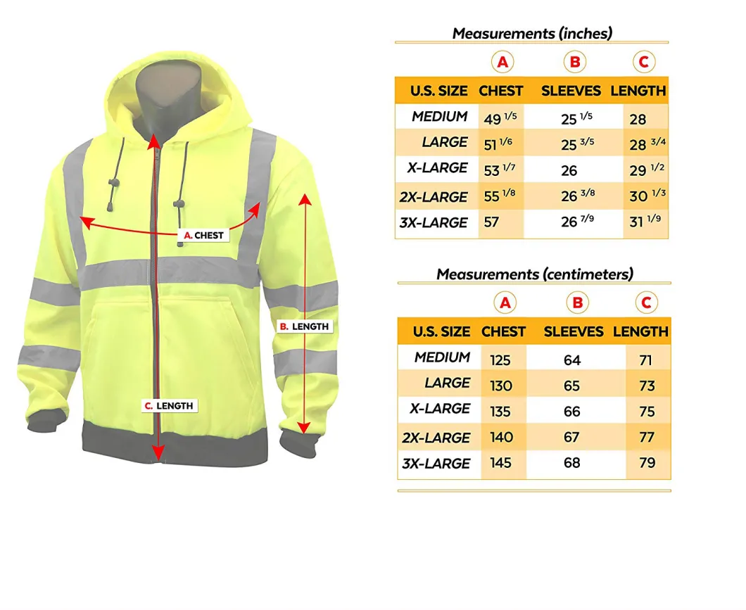 Hi Vis Fleece Hoodie Reflective Safety Construction Work Wear Security Reflector Jacket