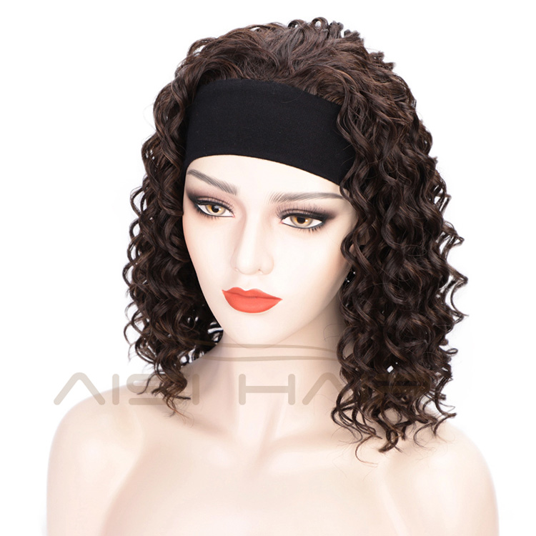 Aisi Hair Short Heat Resistant Synthetic Curly Wigs Half Ladies 3/4 Wig With Headband Brown Wigs Long Straight for Women