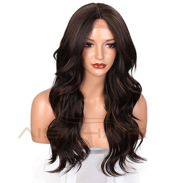 Aisi Hair 24 Inch Long Wavy Mixed Brown Wig Body Wave Swiss Lace Wig Middle Part Cheap  Lace Front Wigs For Black Women