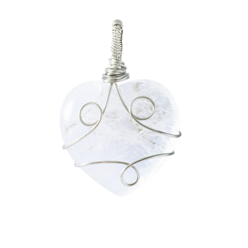 Opalite 30MM Love Heart Wrapped Steel Wire Stone Pendant