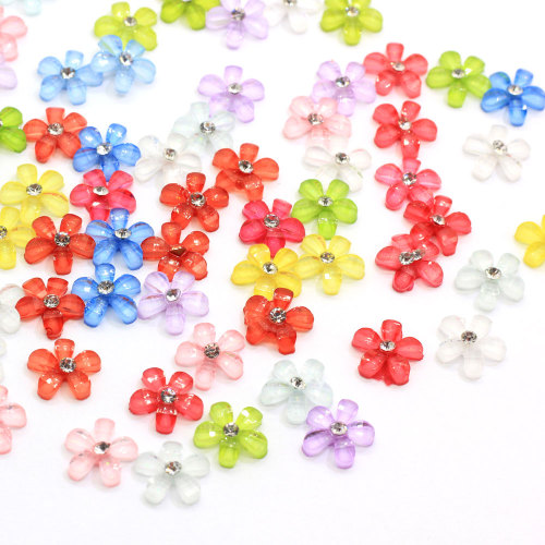 100 Uds 10mm flor de resina con diamantes de imitación Flatback transparente cabujón para niños niñas joyería DIY decoración de uñas con cuentas artesanías