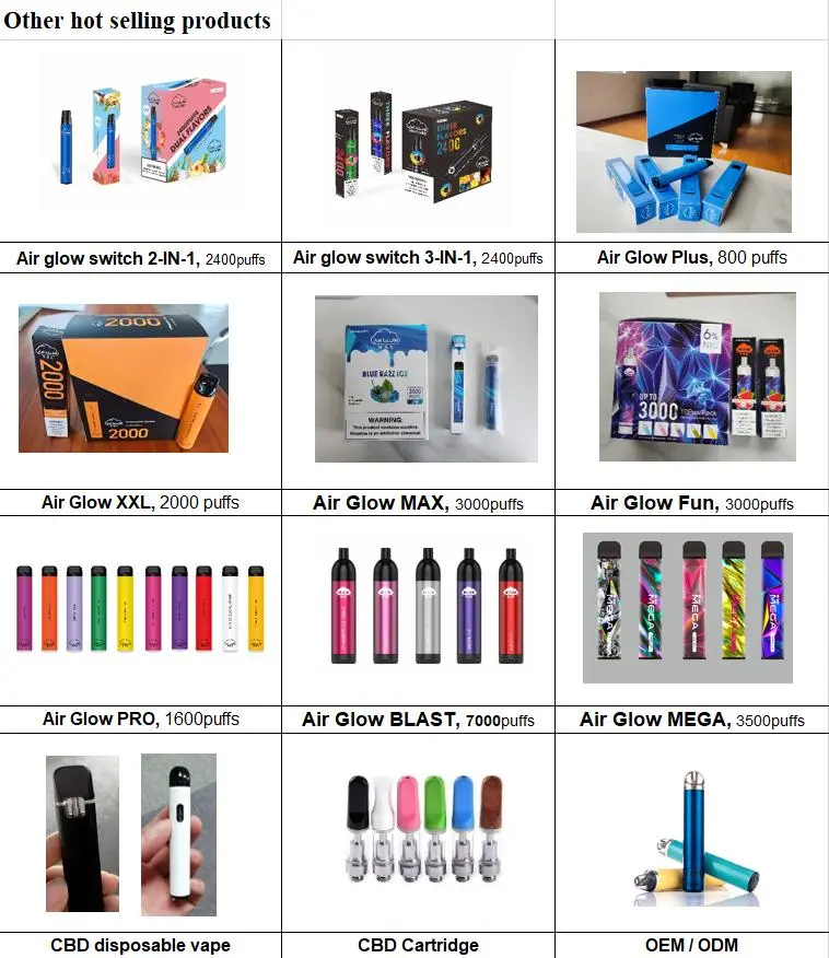 Fábrica Al por mayor cigarrillo electrónico de cigarrillo 10 sabores Air Glow Pro 1600 Puffs Vape