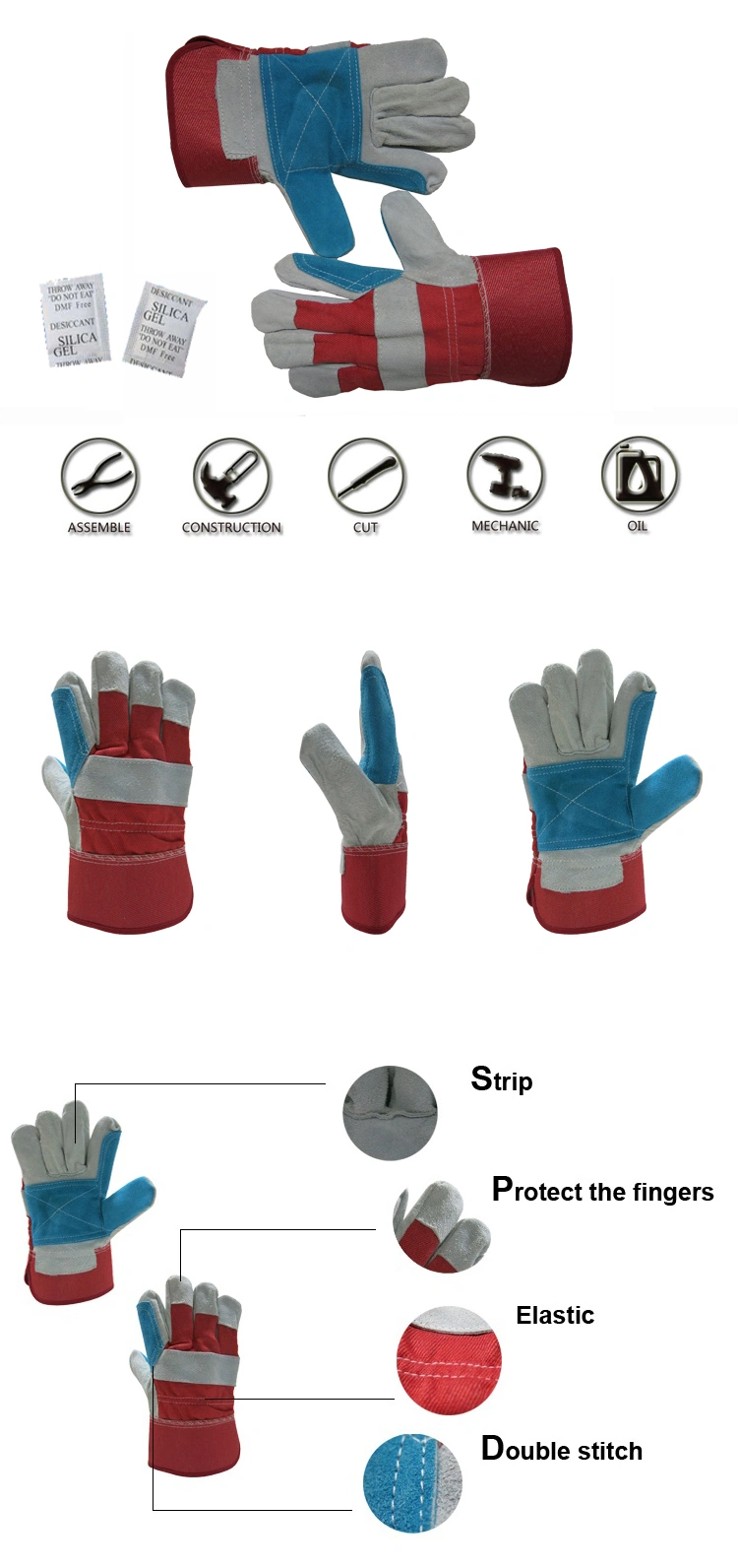 High Quality Double Leather Rubberized Cuff Safety Working Gloves