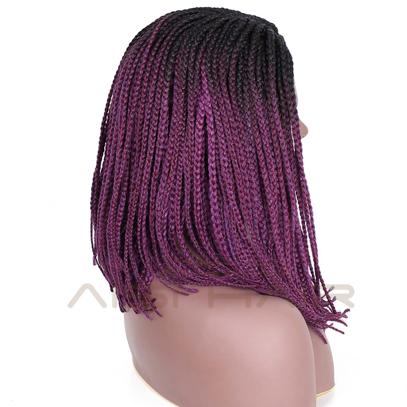 Aisi Hair Synthetic Braids Box Braids Lace Front Wig Long Straight Ombre Purple Glueless Lace Front Wigs For Black Women