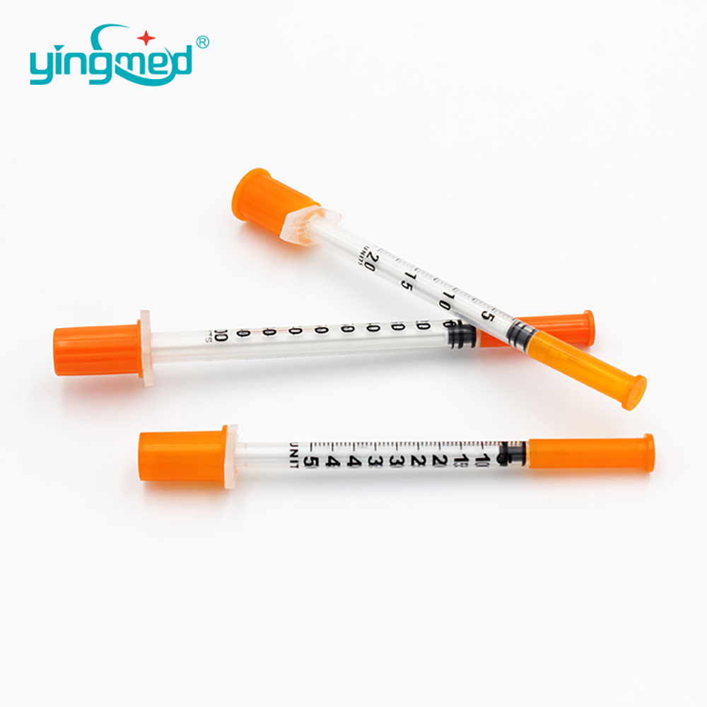 1 ml de tampa de tampa de tampa laranja seringa de insulina com agulha