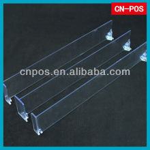 supermarket displaying plastic shelf divider for goods