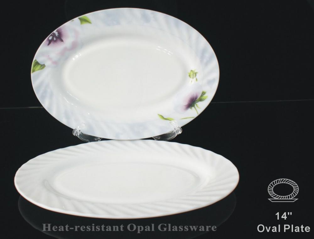 Plat de taille 14 "en verre opalescent Pyrex