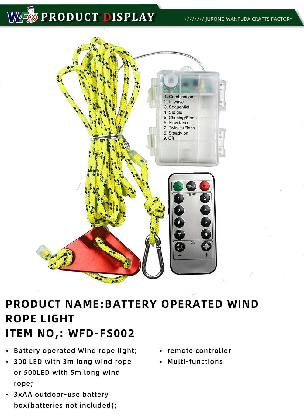 SVJETLO ZA VJETRENO UŽE NA 6 BATERIJA ARTIKL NOWFD-FS002-x 6-BATTERY OPERATED WIND ROPE LIGHT ITEM NOWFD-FS002-x