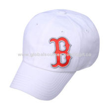White applique baseball cap, buckle back closure