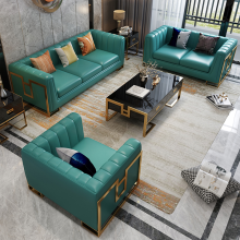 Green Color Genuine Leather Sofa Sets for Living Room - 3 2 1 Configuration