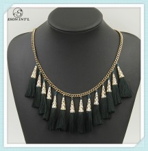 2015 Wholesale Black and Green Tassel Choker Necklace, Ethnic Tribal Tassel Pendant Necklace for Women