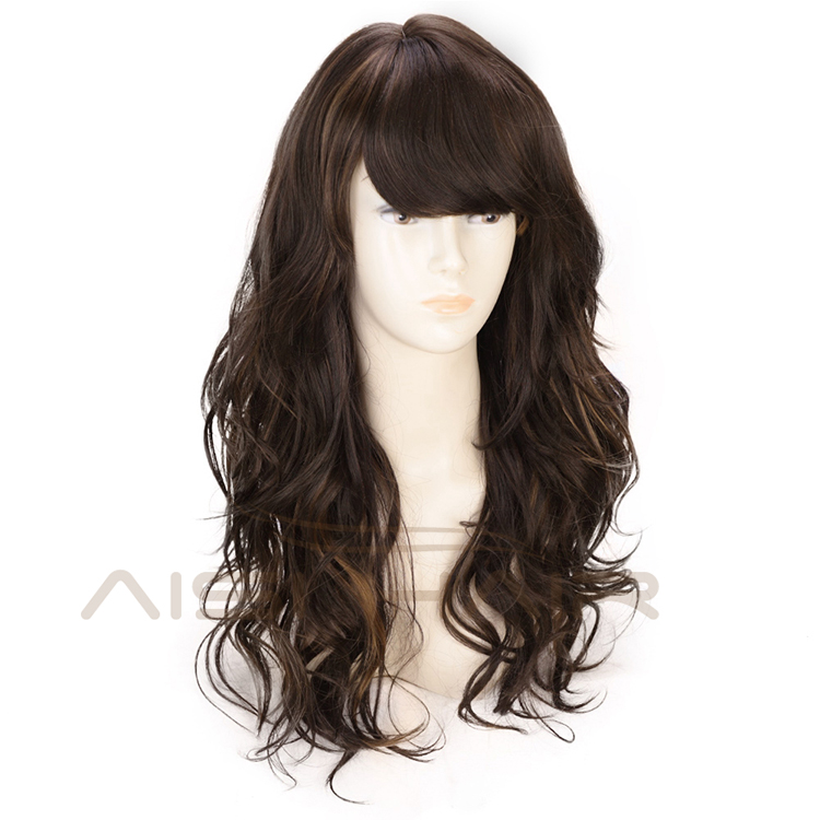 Aisi Hair Long Wavy Brown Bang Wig Heat Resistant Synthetic Hair Wig For Black White Women Fashion Cosplay Christmas Wigs