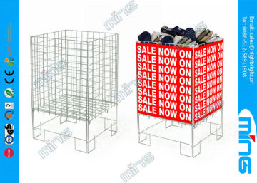 Red Square Shop Dump Bins Zinc Plated Advertising Display Basket
