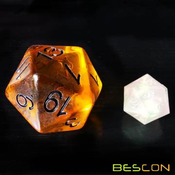 Bescon Amber Jumbo D20 38MM, Big Size 20 Seiten Würfel, Big 20 Gesichter Würfel 1,5 Zoll