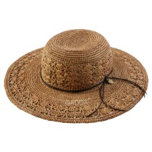 Best design 100% handmade flower pattern raffia straw female hat