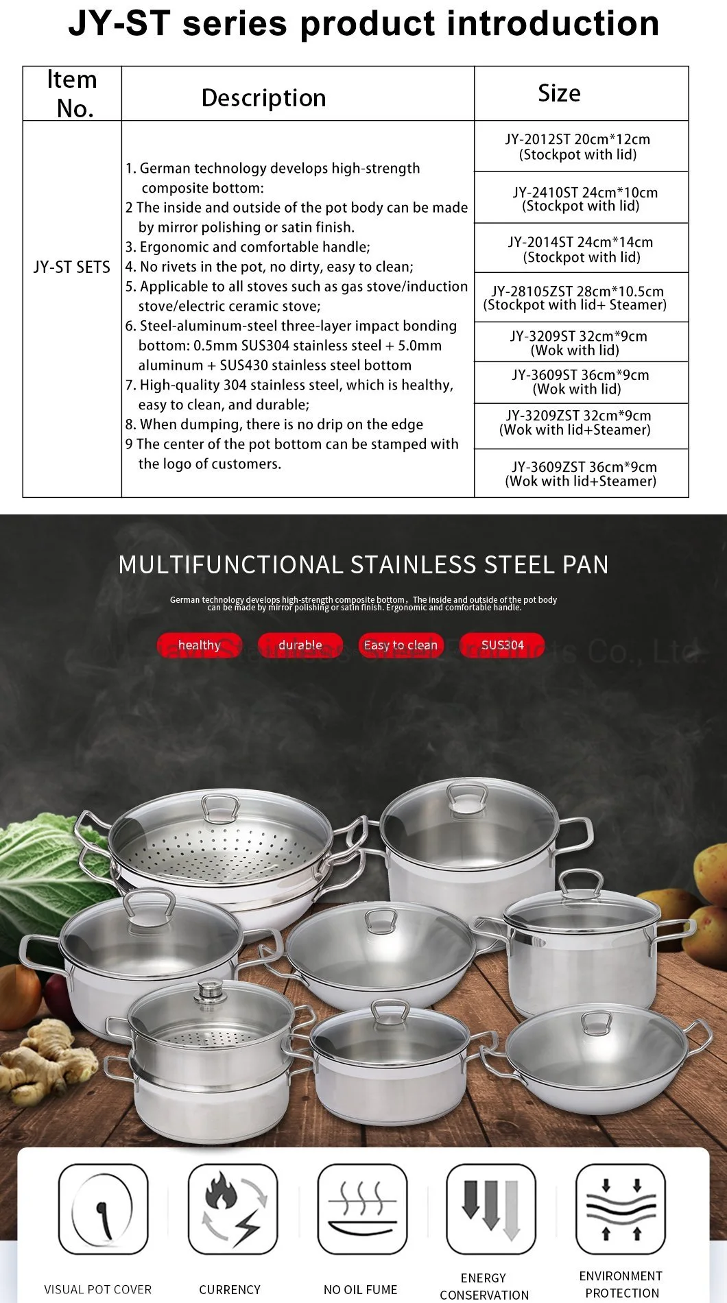 Kitchenware Cookware Pot Stainless Steel Stockpot Double Steamer for Cooking