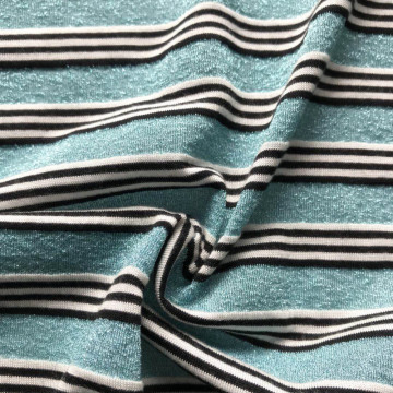 Blue lurex metallic yarn  stripe knitting fabric