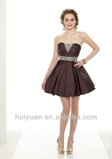 Taffeta Softly Curved Neckline Short Beaded Evening Dress 2013