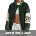 Green Ladies Leather Baseball Jacket