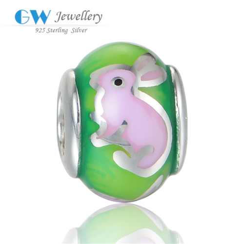 2015 Hot Amili Style Rabbit Pattern Enamel Beads For Bracelet 925 Silver
