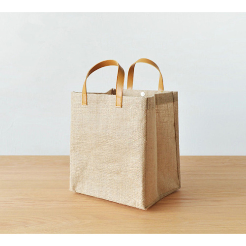 Natural Waterproof Jute Tote Bag with Leather Straps