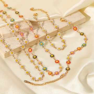 Fashion Women Gold Plated Enamel Daisy Flower Necklace