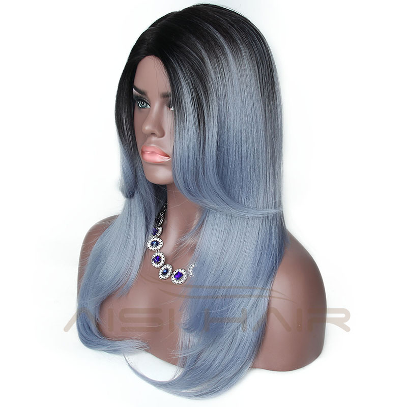 Japanese Synthetic Hair Wig Part Side Ombre Grey Wig For African American Women Heat Resistant Fiber