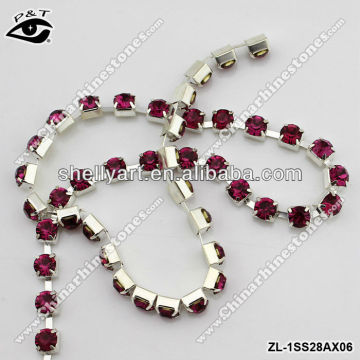 Single row SS28 Rose chaton rhinestone cupchain Silver A grade