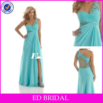 Open Leg Evening Dress One Shoulder Crystal Beaded Long
